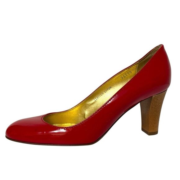 J. Crew Red Patent Leather Pumps 96716 Wooden Heel Italian Made Women's Size 7 - Picture 16 of 16